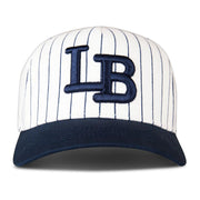 Lucky Brand Snap Back Logo Baseball Hat - White/Navy Pinstripe