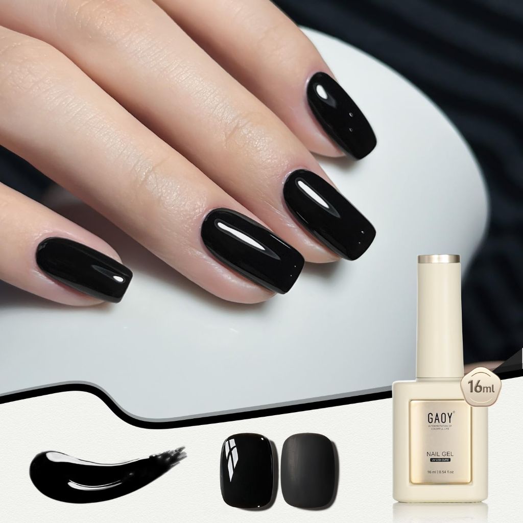 GAOY Black Gel Nail Polish, 16ml Soak Off Gel Polish, UV Light Cure, 3021 Obsidian Black