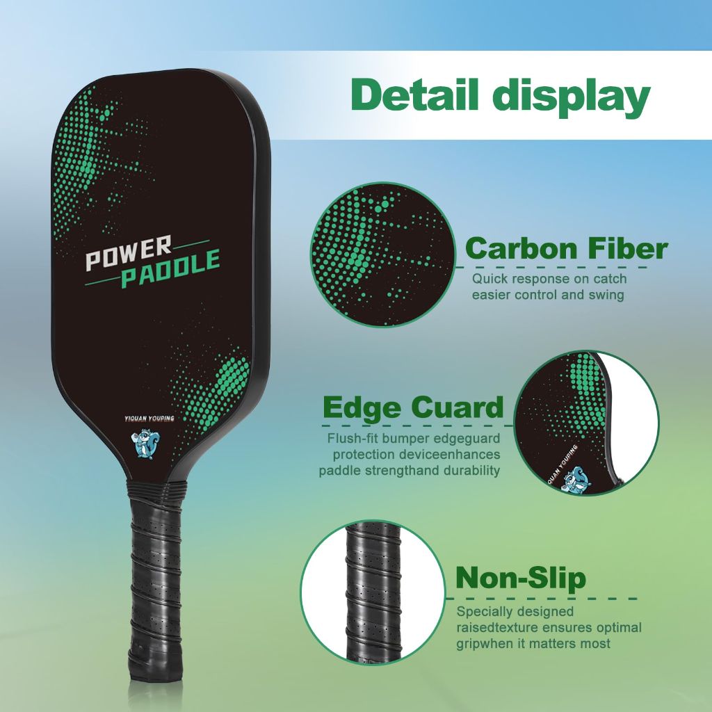 Carbon Fiber Pickleball Paddles - 16mm Shock-Absorbing Honeycomb Core & Anti-Slip Grip | Lightweight Racket for Beginners Professionals | Indoor Outdoor Tournament Use