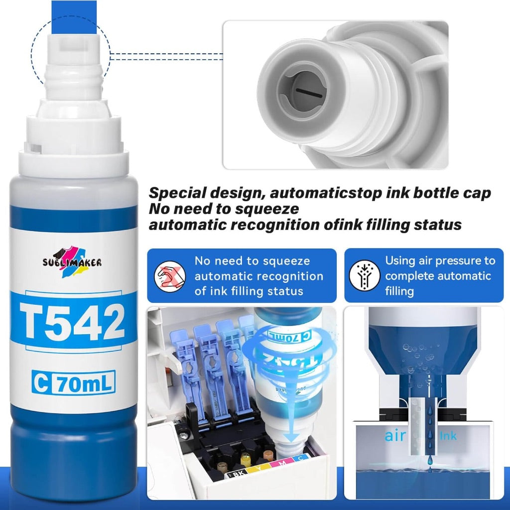 Generic T542 Ink Refill Bottles for Epson Ecotank ET-5850 ET-5150 ET-5800 ET-5170 ET-5880 ET-5180 ET-16600 ET-16650 ST-C5000 Printers