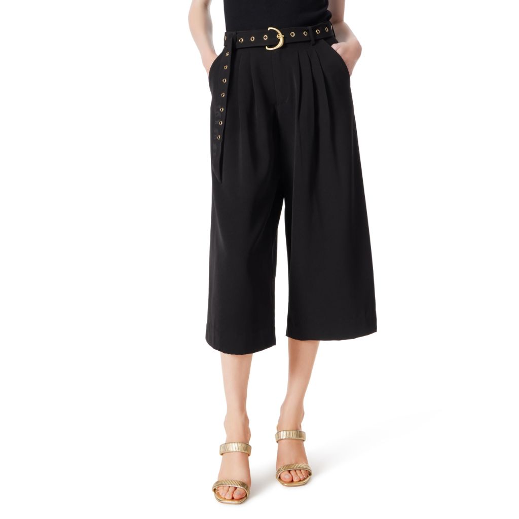 DEE OCLEPPO Women's Mariana Belted Wide Leg Cropped Pant Standard, Black, 14