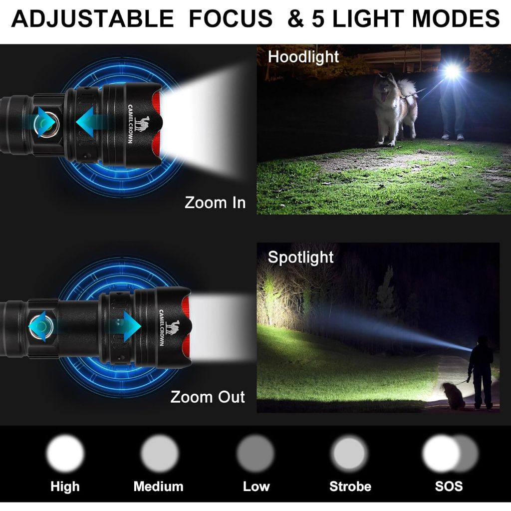 CAMEL CROWN Rechargeable Flashlights High Lumens 90000 Lumen LED Flashlights with 5 Modes IPX7 Waterproof Zoomable Tactical High Powered Flash Light for Home Outdoor