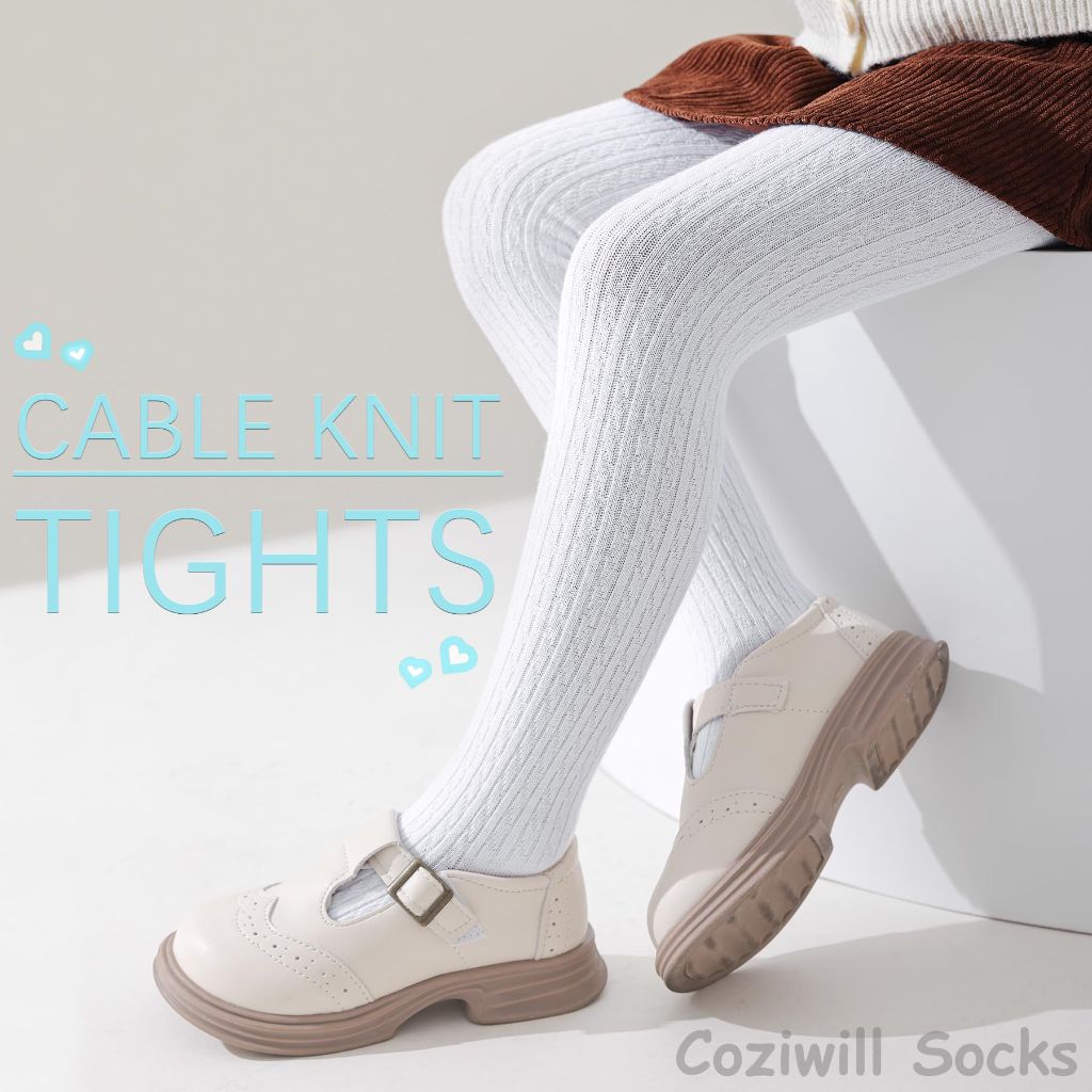 Coziwill Socks Girls Seamless Tights, Kids 8-10 Years 3 Pack(White, L)