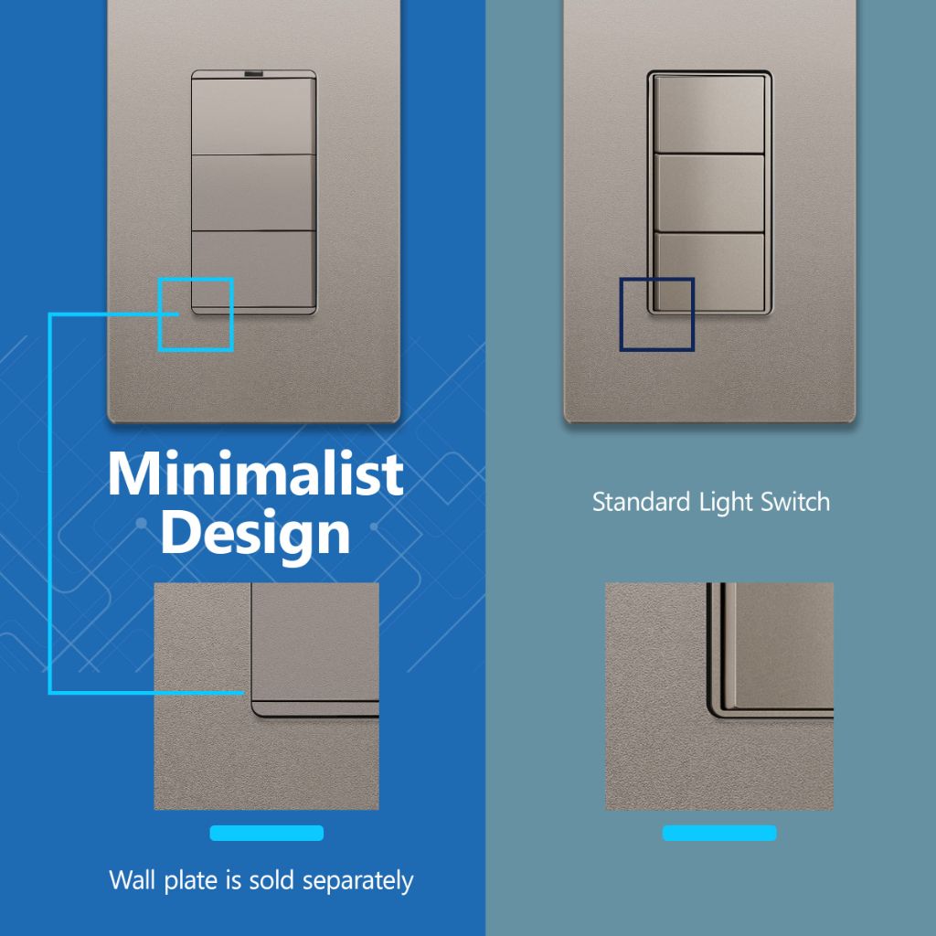 LIDER Minimalist Design Lighted Triple Switch, Matte Nickel, 1-Pack