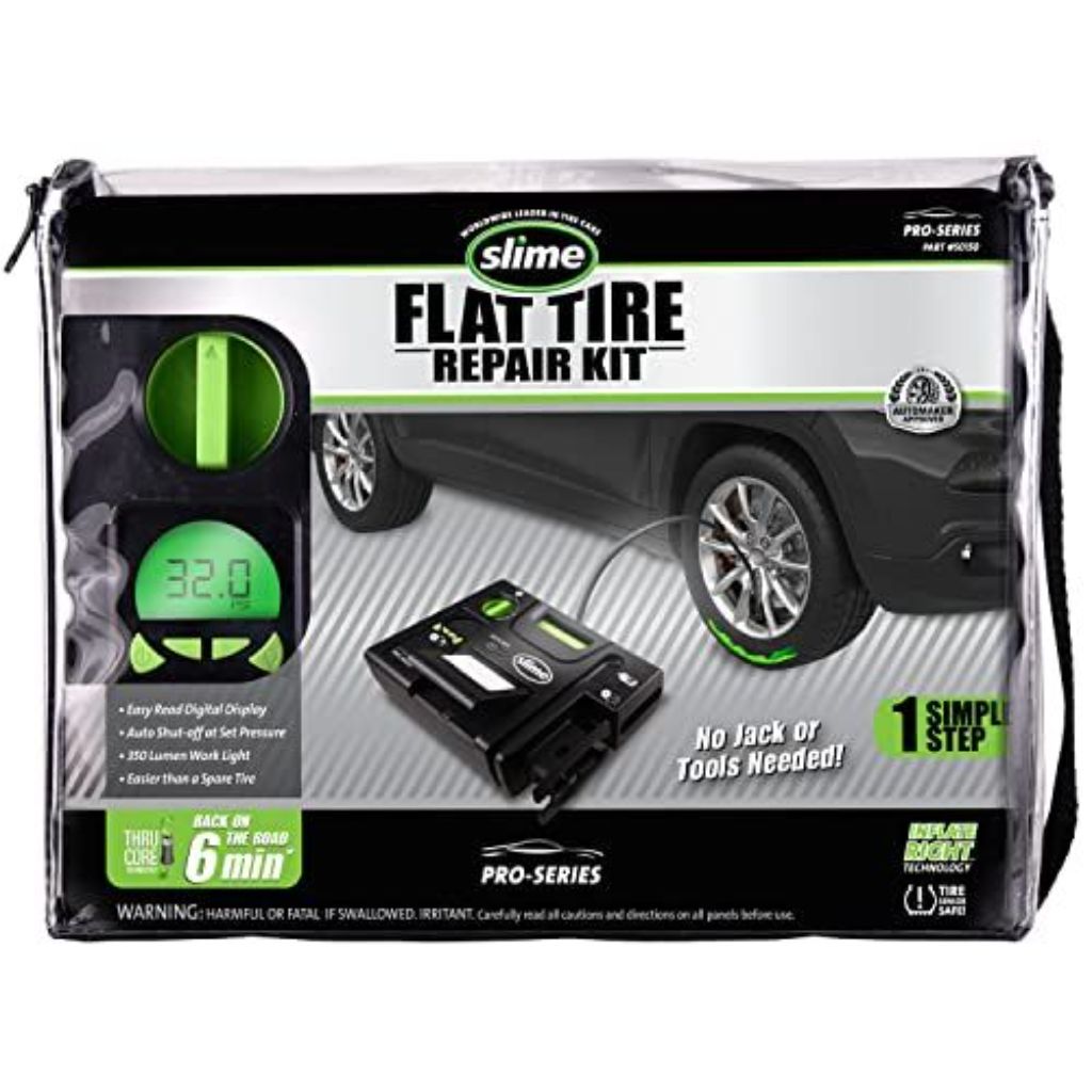 Slime 50150 Flat Tire Puncture Repair, Pro-Series, Emergency Kit for Car Tires, Includes Sealant and Tire Inflator Pump, Suitable for Cars and Other H