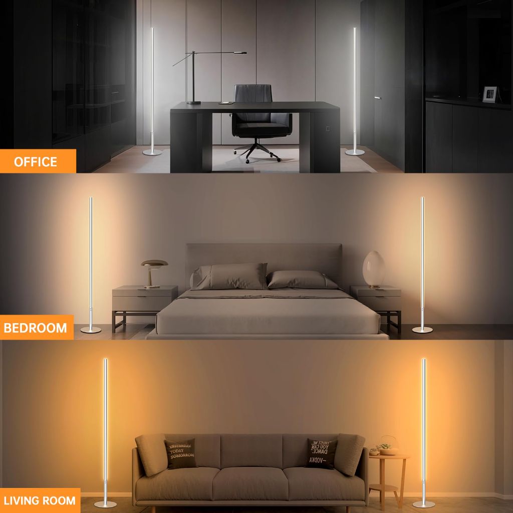 Marlrin Minimalist Corner Floor Lamp 2-Pack, 2700K-6500K Dimmable with Remote Control, 57.8" (Silver)