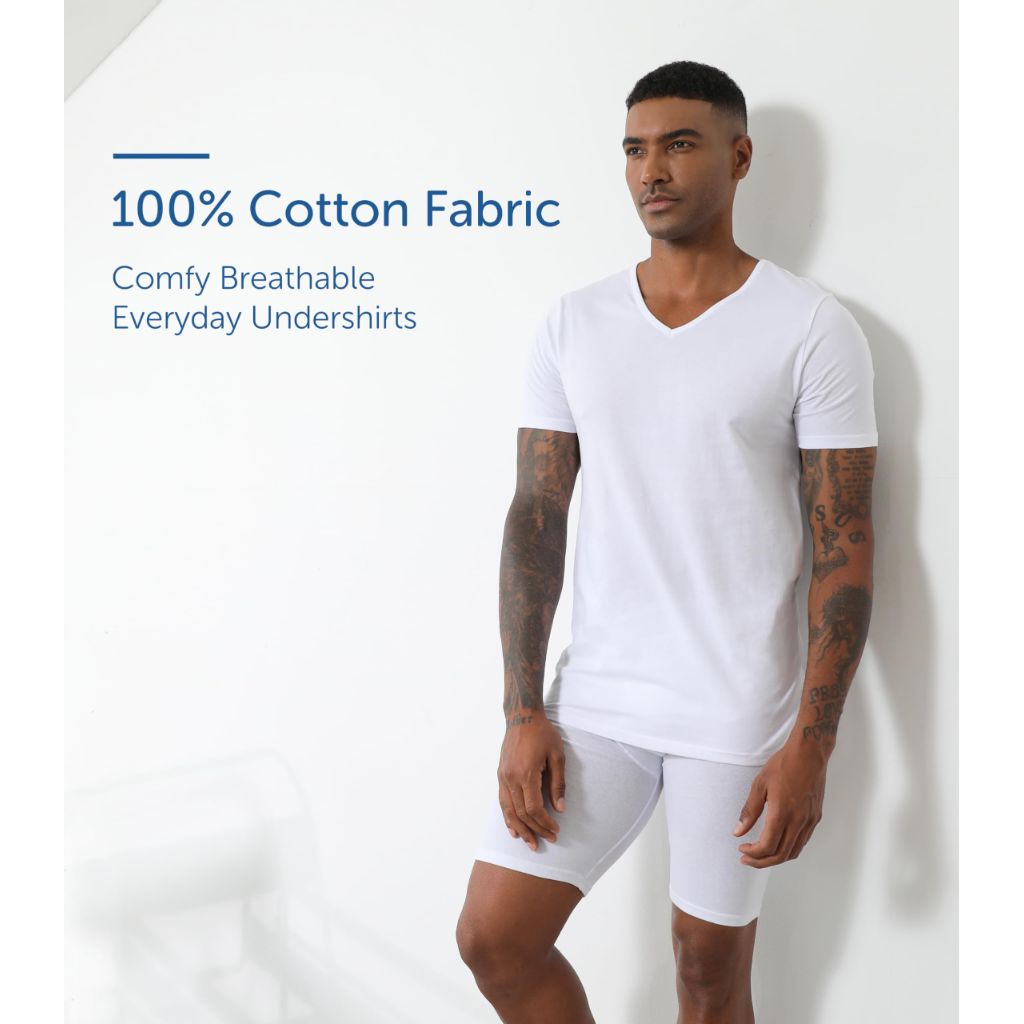 Comfneat Men's 4-Pack Undershirts 100% Cotton Comfy V-Neck T-Shirts (White 4-Pack, M)