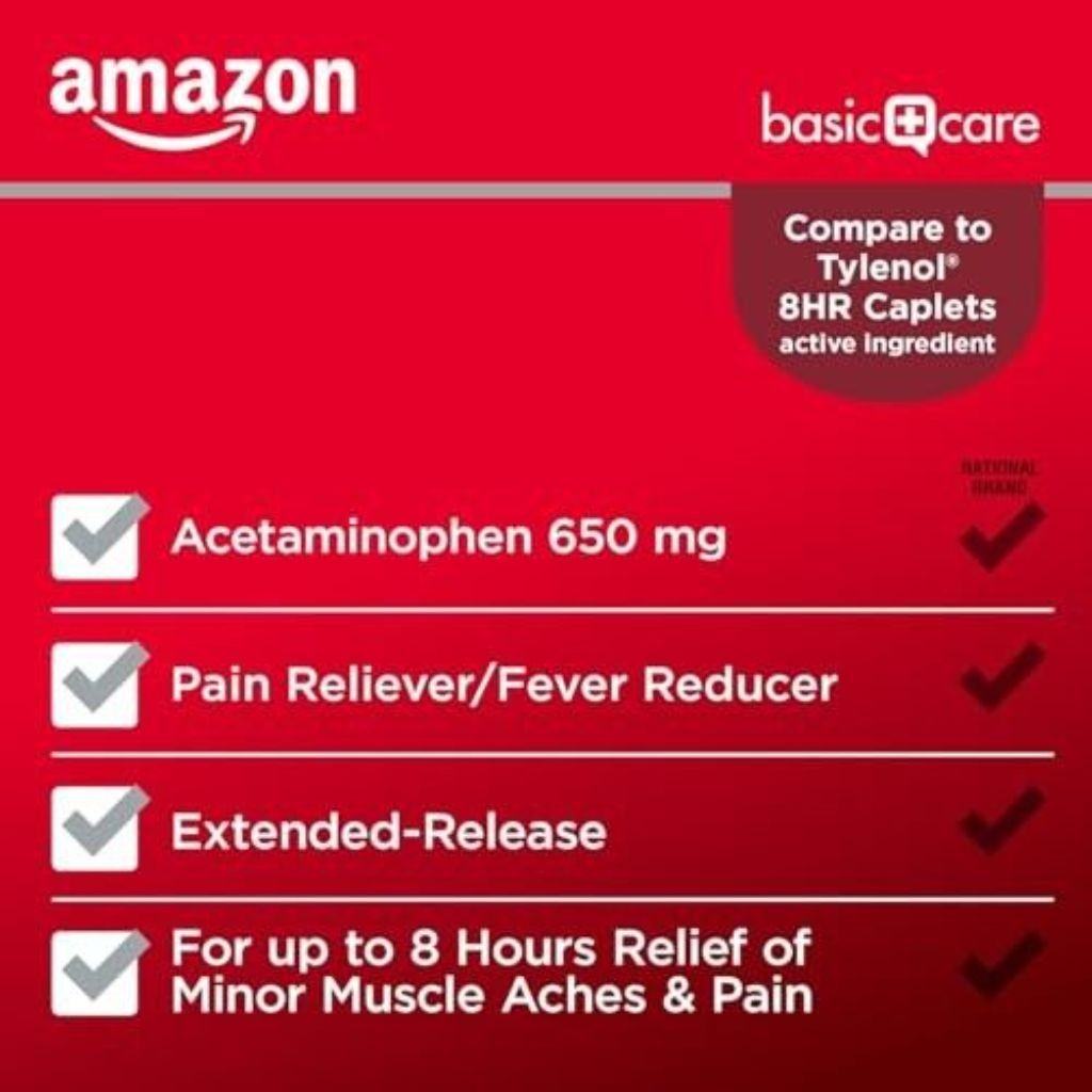 Amazon Basic Care Acetaminophen Extended-Release Tablets, 650 Mg, 100 Count (Packaging May Vary)