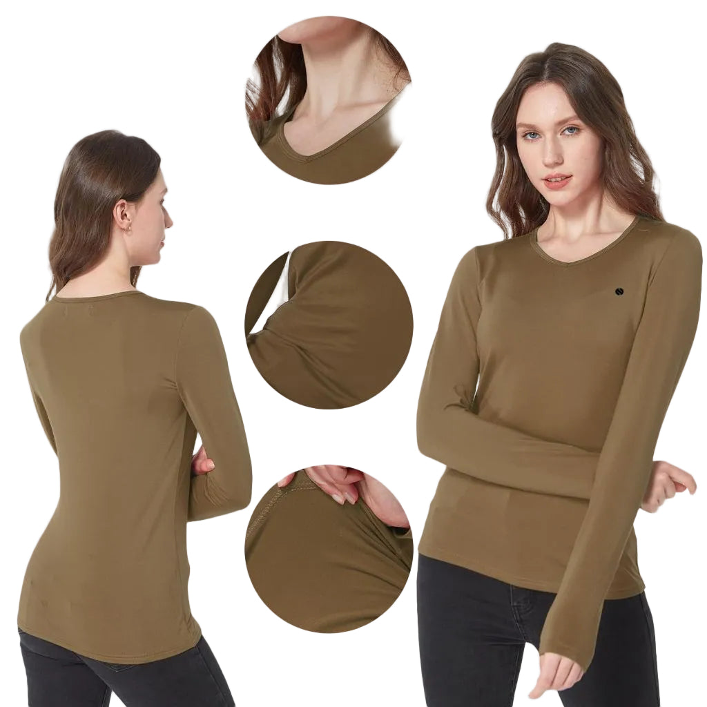 SSLR 2 Pack Women's Thermal Tops, Small, Black & Khaki