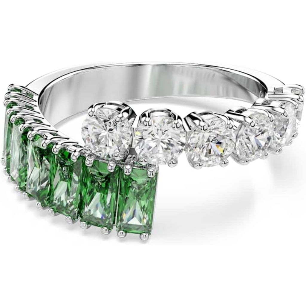 Swarovski Matrix Ring, Mixed Cuts, Green Crystals, Rhodium Finish - 60 (5722458)