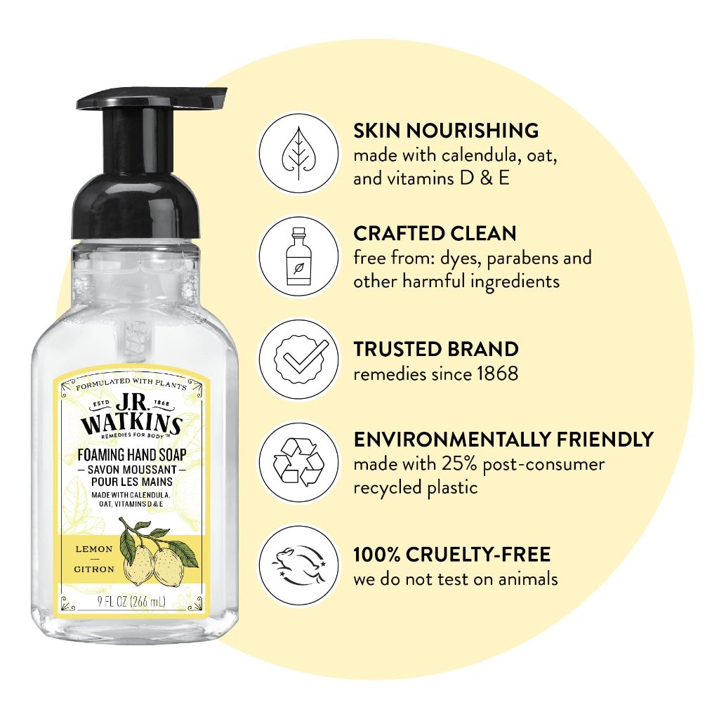 J.R. Watkins Foaming Hand Soap with Pump Dispenser, 9 fl oz, 3 Pack