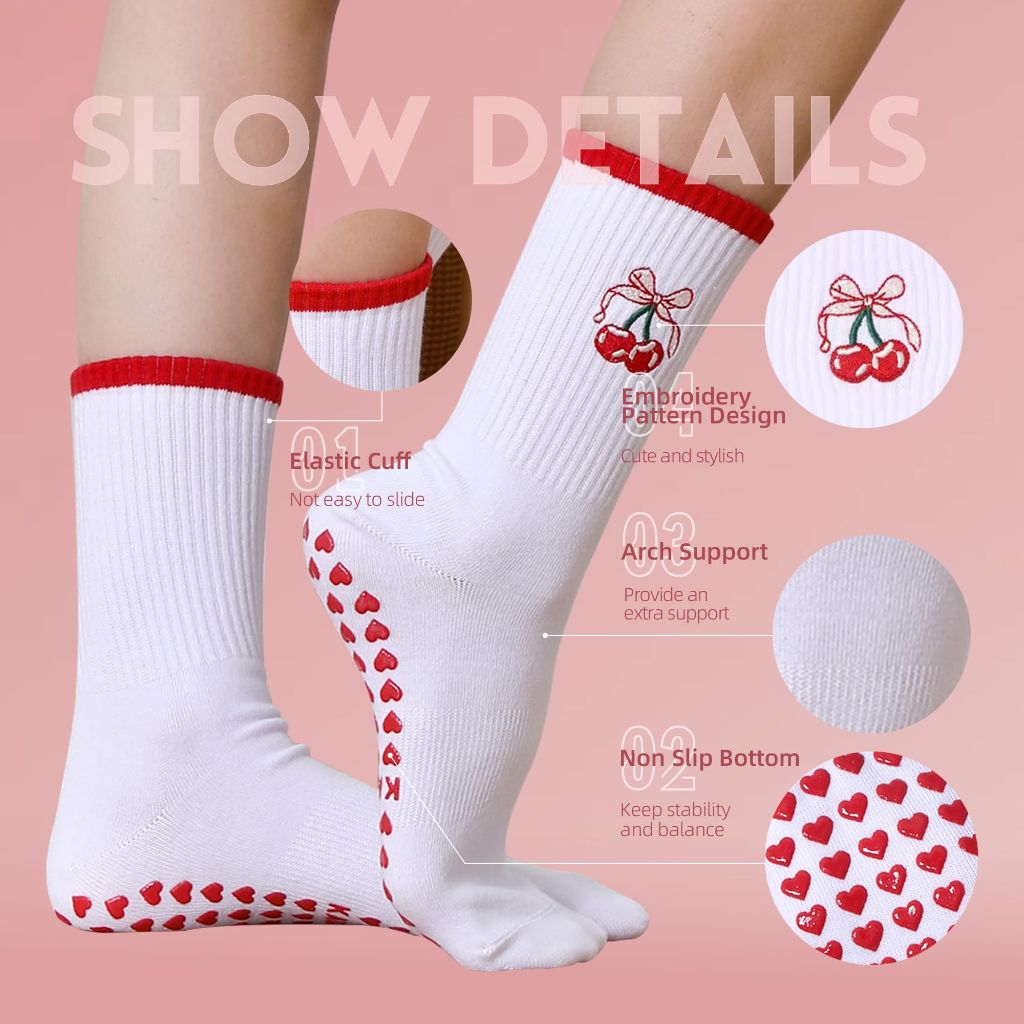 KAKAVENTE Pilates Socks with Grips for Women,Cute Grippy Barre Ballet