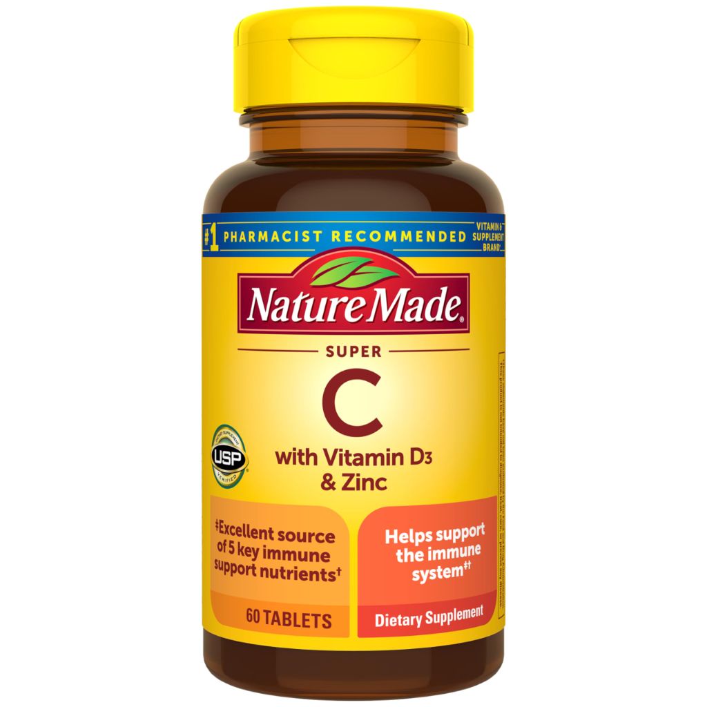 Nature Made Super C, Vitamin C and Zinc with Vitamin D3, Dietary Supplement for Immune Support, 60 Tablets, 60 Day Supply