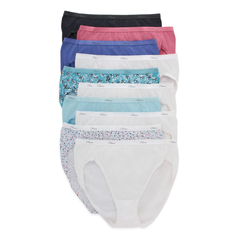SZ 8, Hanes womens Cotton briefs underwear, 10 Pack - Hi Cut Assorted 1