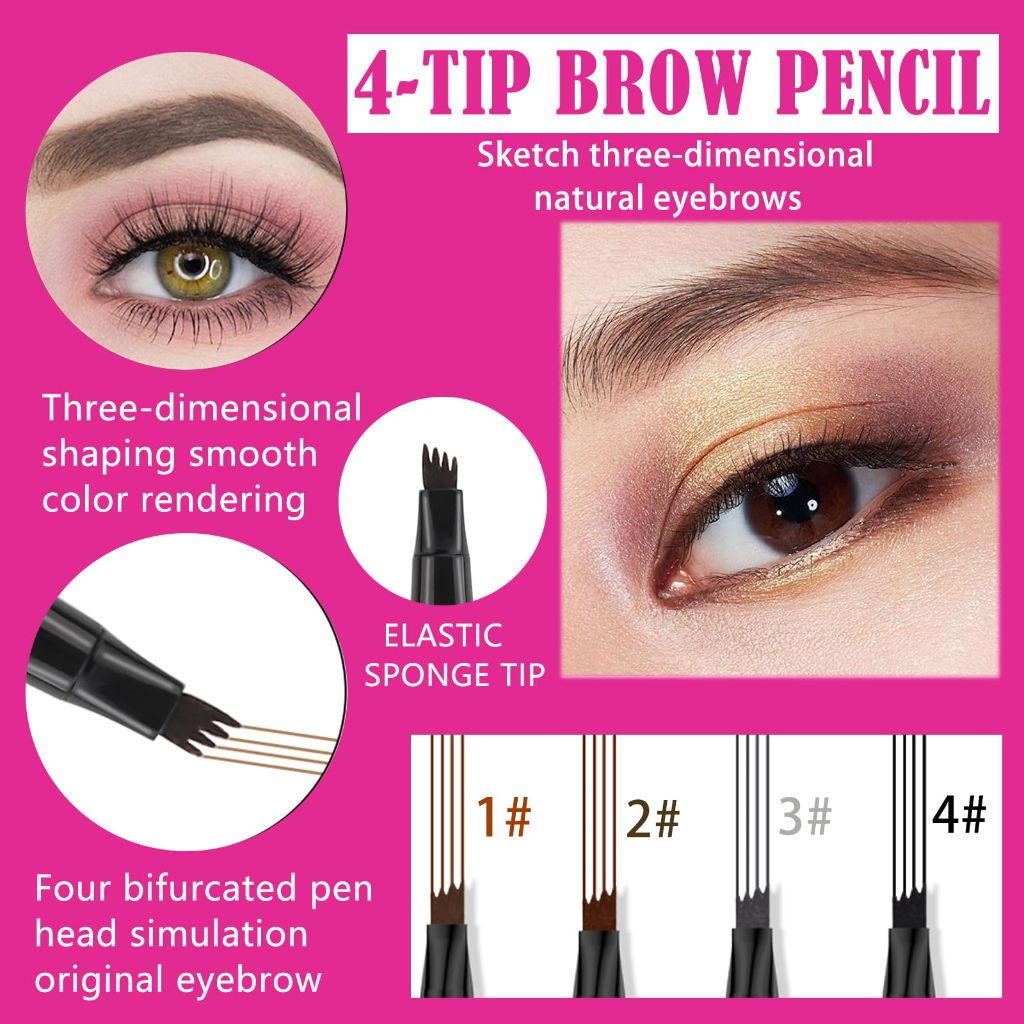 Yanqina  4 Micro-Fork Tip Precision Eyebrow Pencil Waterproof 24H #2 Dark Brown