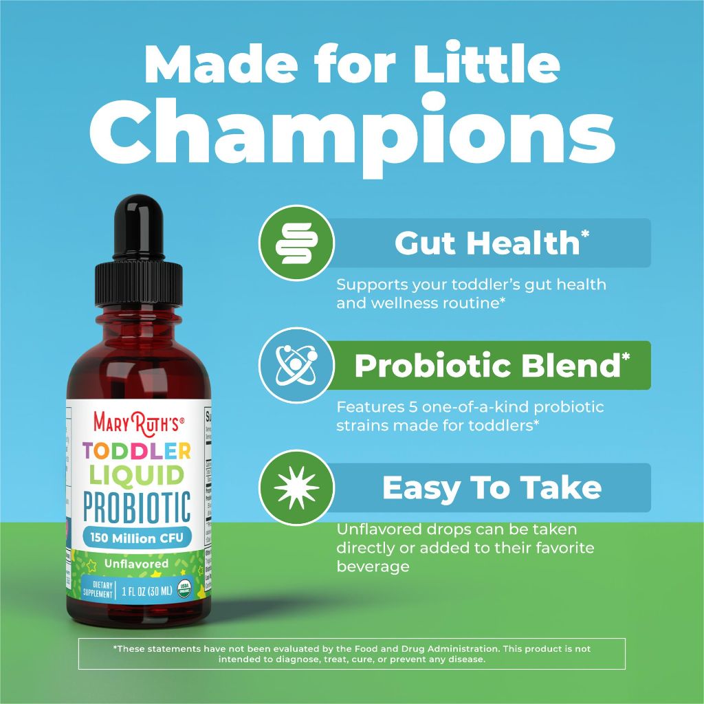 MaryRuth's Organic Toddler Probiotic Liquid Drops | Kids Probiotics for Ages 1-3 | 1 Fl O