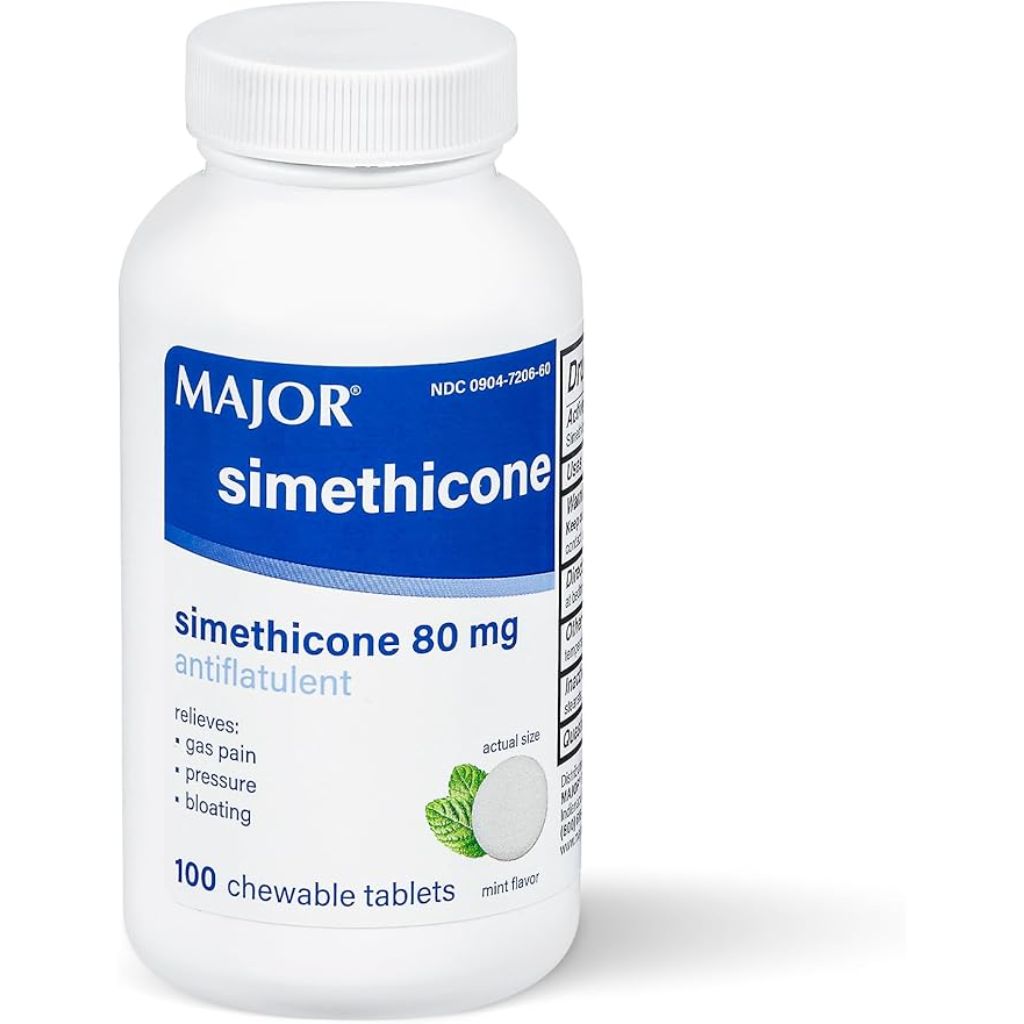 MAJOR Simethicone Gas Relief 80 mg - Anti Flatulence, Bloating and Gas Pressure Aid - 100 Chewable Tablets (1 Pack)