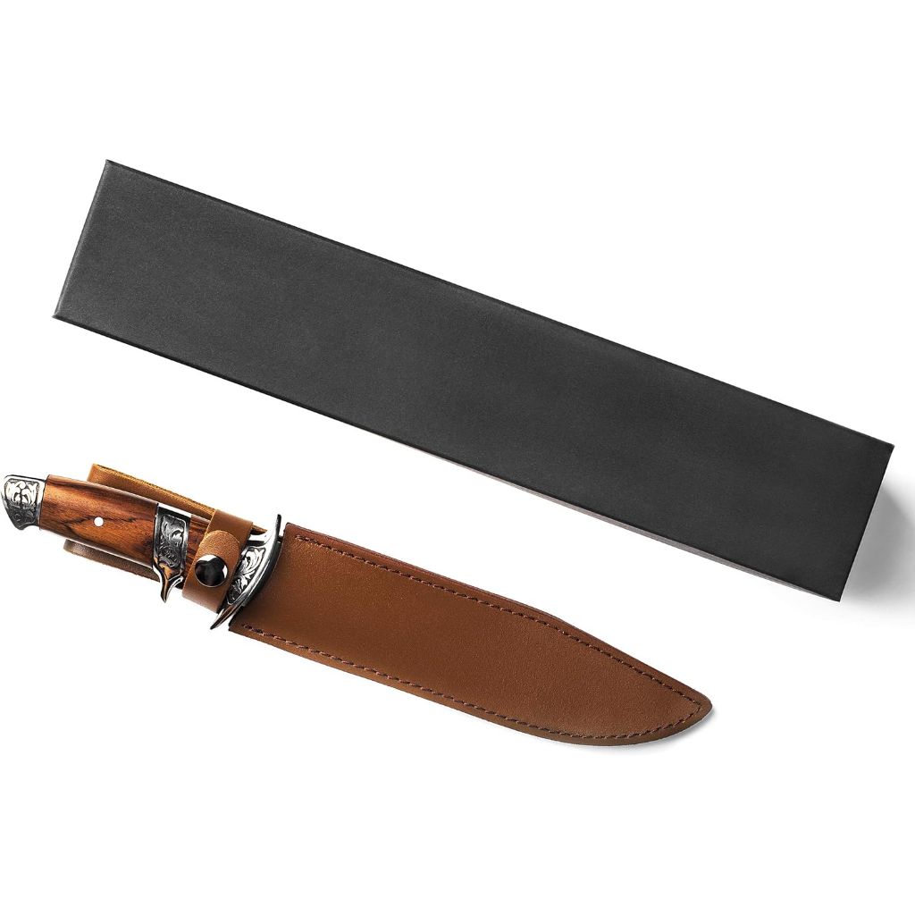 Wild Wolf X42 Survival Camping Fishing Fixed Semi-Full Tang Blade Hunting Knife with Rosewood Handle and Leather Sheath