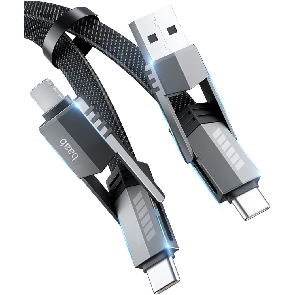baab 4 in 1 USB C Charging Cable, [100W, 5ft] Lightning Cable USB C Cord Flat Nylon Braided Fast Charging Cord with Multi L/Type C/USB A Port for iPhone iPad Samsung