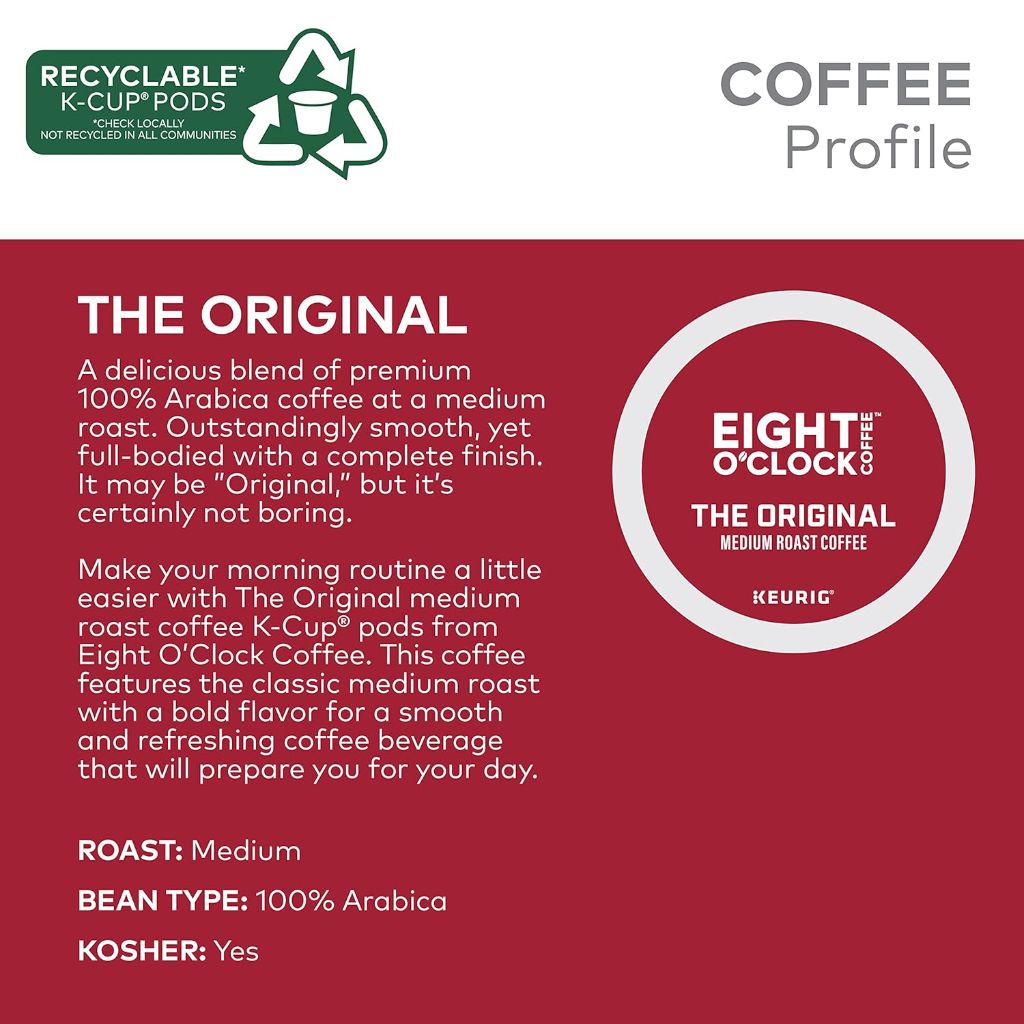 Eight O'Clock Coffee The Original Medium Roast Keurig K-Cup Coffee Pods, 48ct