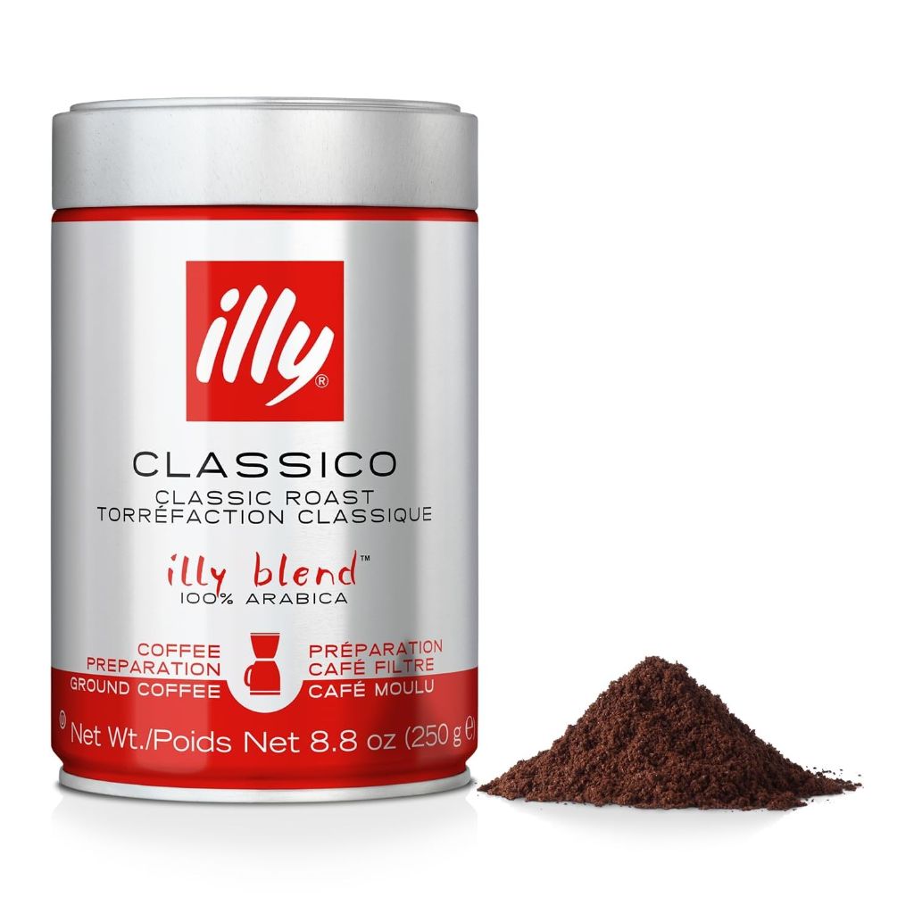 Illy Classico Ground Drip Coffee, Medium Roast, Classic Roast With Notes Of Chocolate & Caramel,  8.8 Ounce