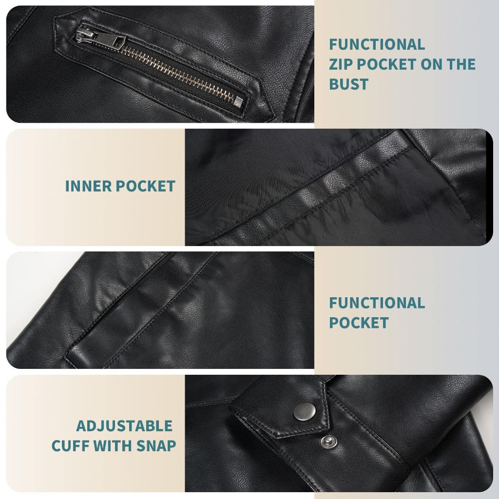 Whattry Mens Faux Leather Jacket, Motorcycle Biker Bomber Coat XXXL