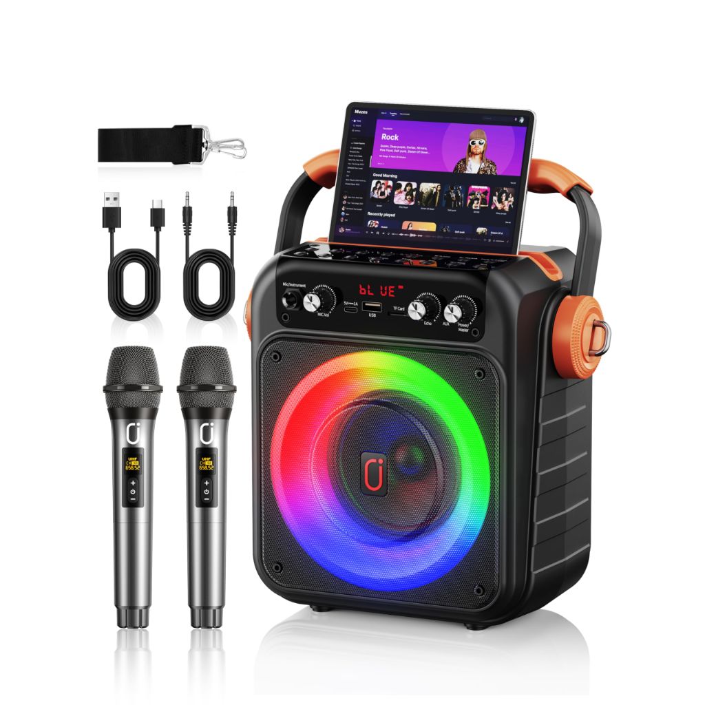 HWWR Karaoke Machine, Mini Portable Bluetooth 5.3 Karaoke Speaker with 2 Wireless Microphones