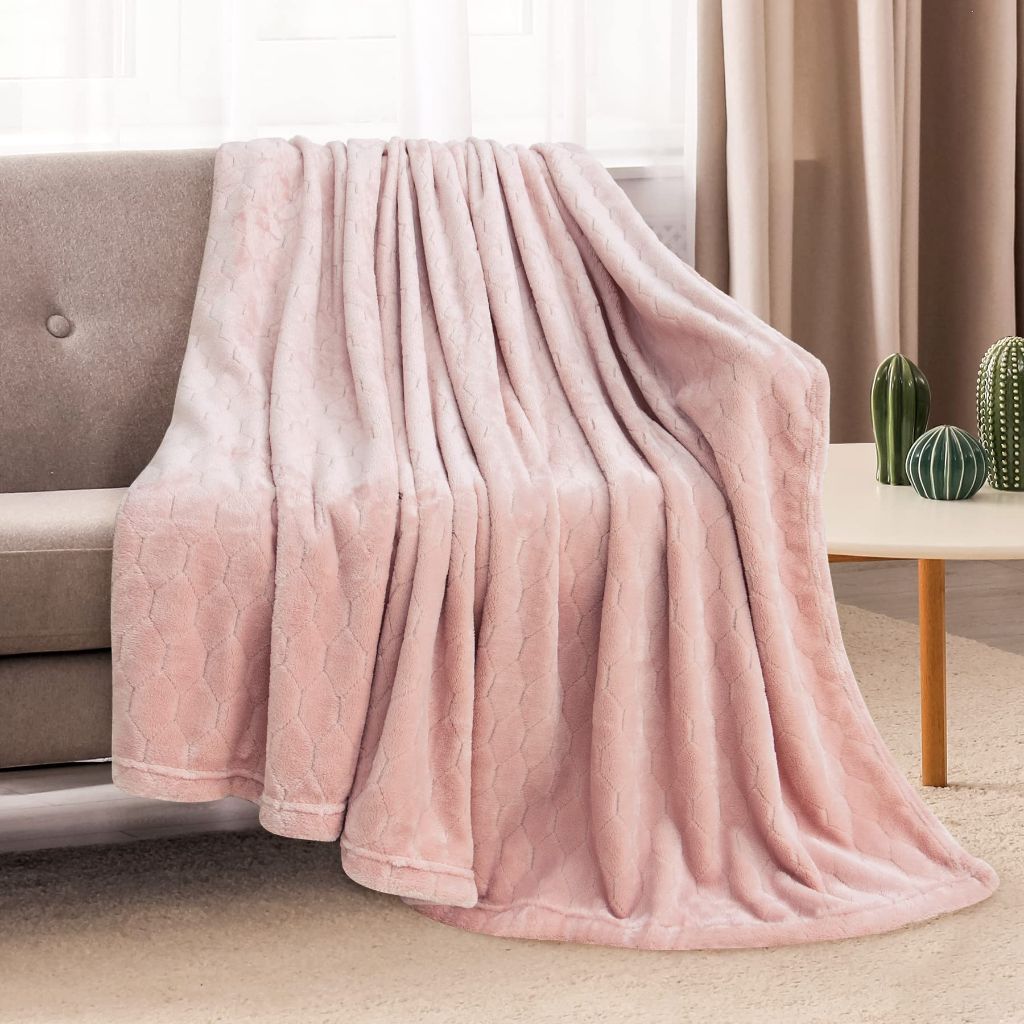 TOONOW Fleece Bed Blanket King Size 90x108 inches, Light Pink
