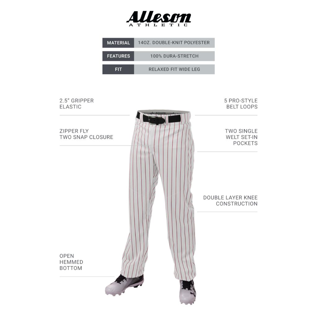 Alleson Ahtletic Badger Sports- Crush Pinstripe Pant - S - WH/RD White/Red
