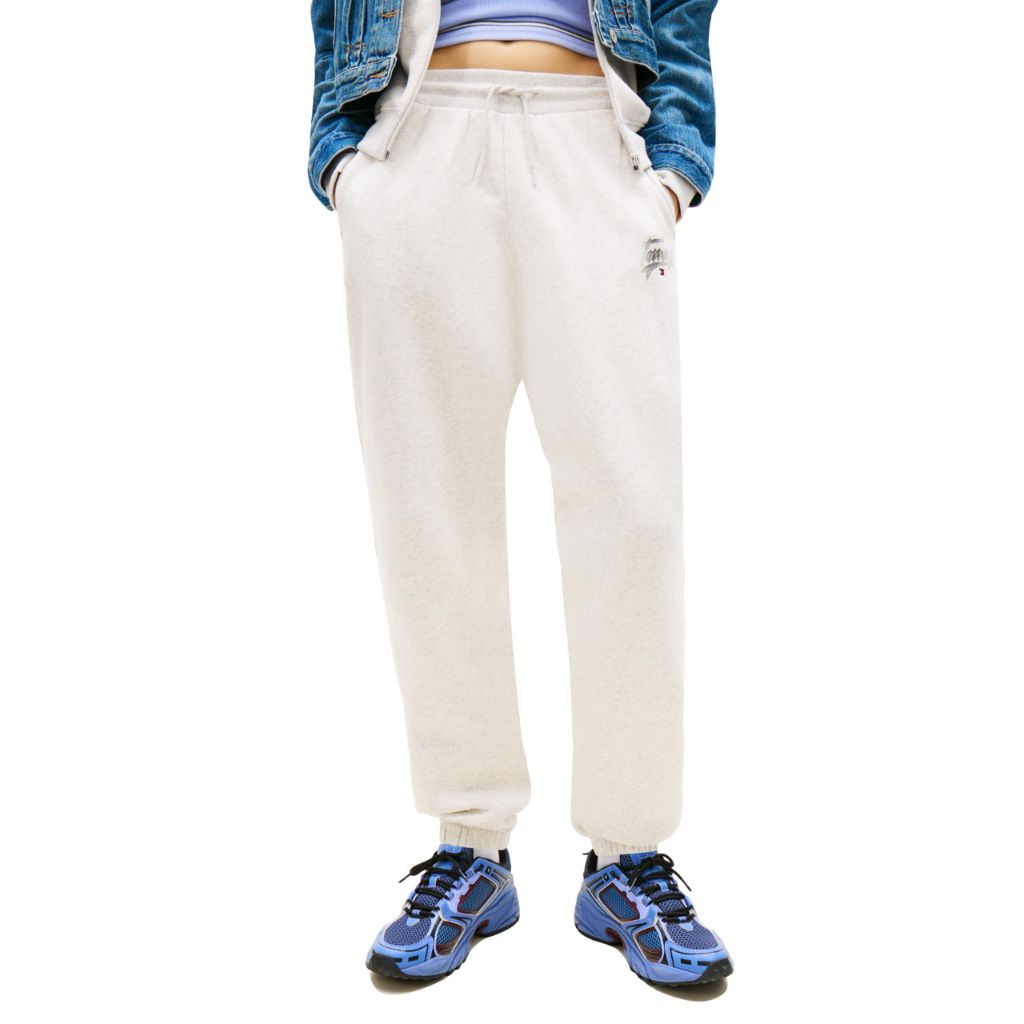 Tommy Jeans Women's Relaxed Printed Logo Jogger Sweatpants, Light Grey Heather - XL
