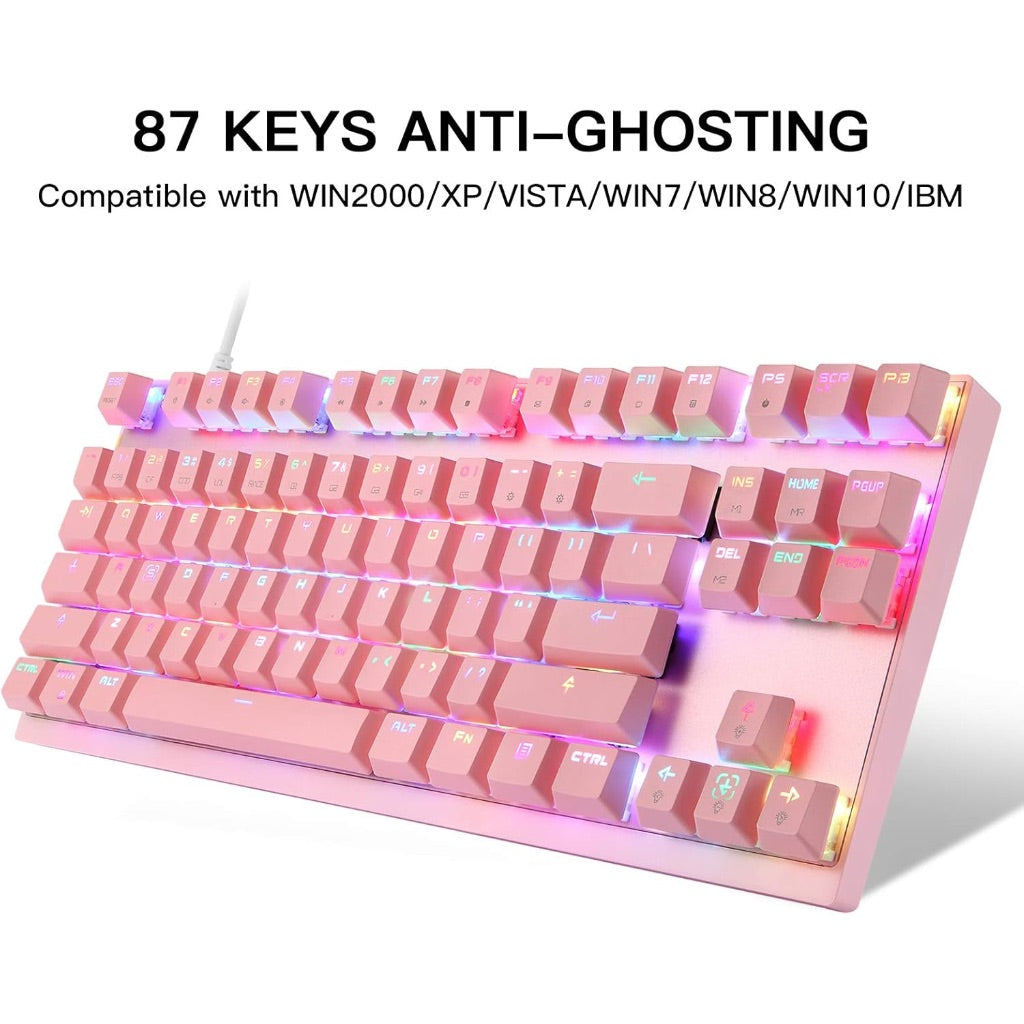 MOTOSPEED Professional Gaming Mechanical Keyboard RGB Led Backlit Wired with Anti-Dust Proof Switches for Gaming Keyboard for Mac & PC (Pink, 87 Key Red Switches)