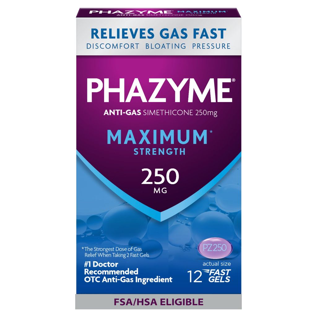 Phazyme Gas Relief, Maximum* Strength Gas and Bloating Relief for Adults,12 Count,