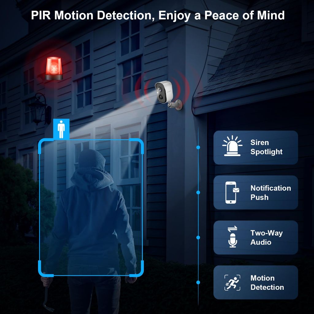 Security Cameras Wireless Outdoor, 2K Battery Powered WiFi Cameras for Home Security with AI Motion Detection - 4 Pcs