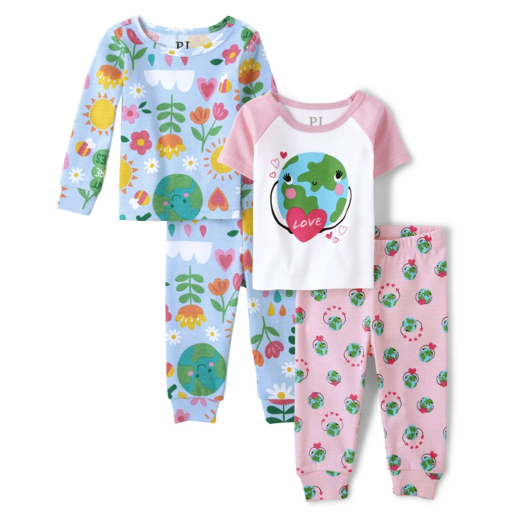 The Children's Place,And Toddler Girl Short Sleeve Top and Pants 100% Cotton 2 Piece Pajama Sets,Baby-Girls,Lt Bubblegum 2 Pack,4T