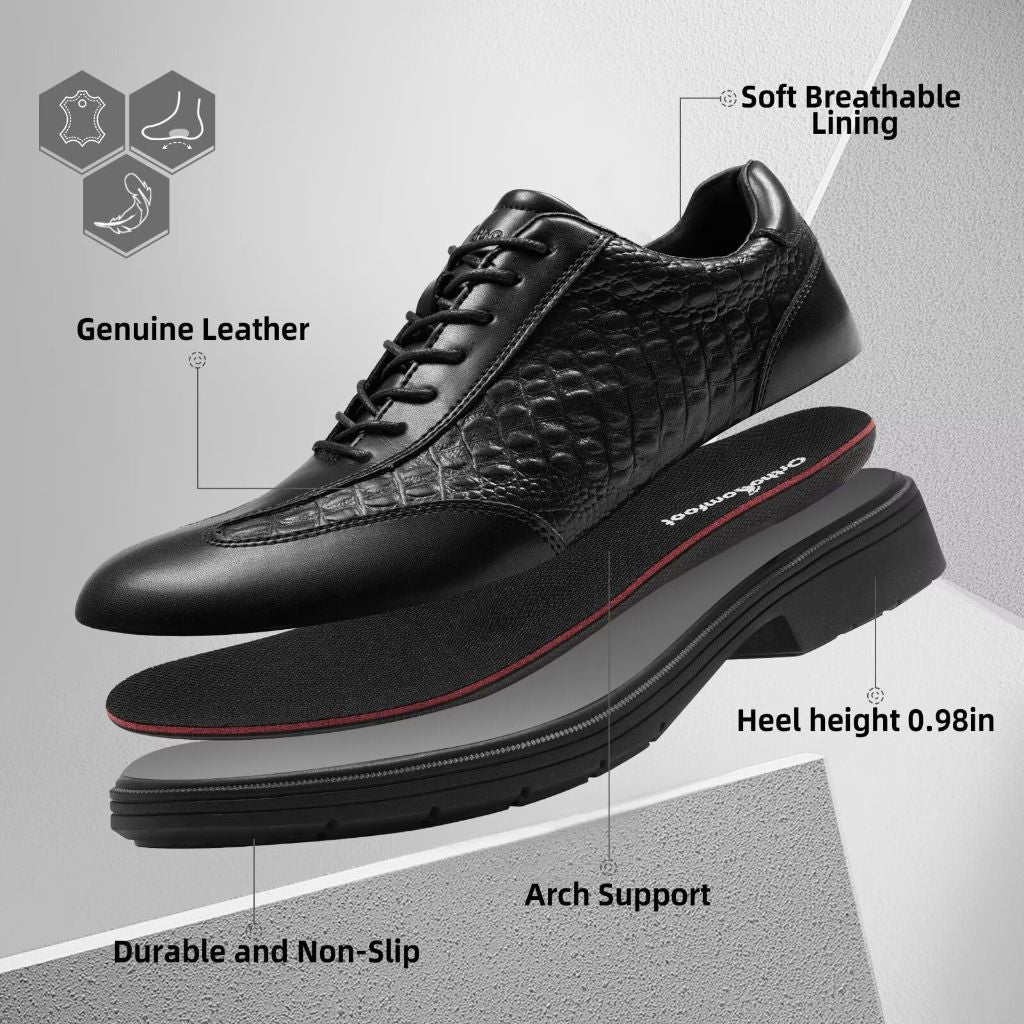 Men's Orthopedic Leather Dress Walking Shoes: Comfortable Flat Feet Arch Support Orthotic Wingtip Sneakers, Black Size 10.5