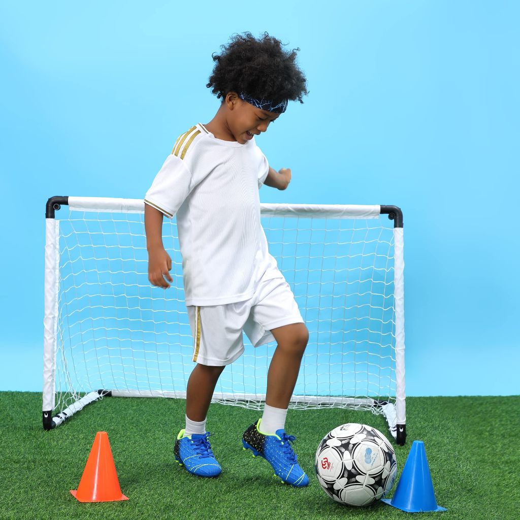 Tobfis Kids Outdoor Firm Ground Soccer Cleats for Training and Competition, Black PU, 11 M US