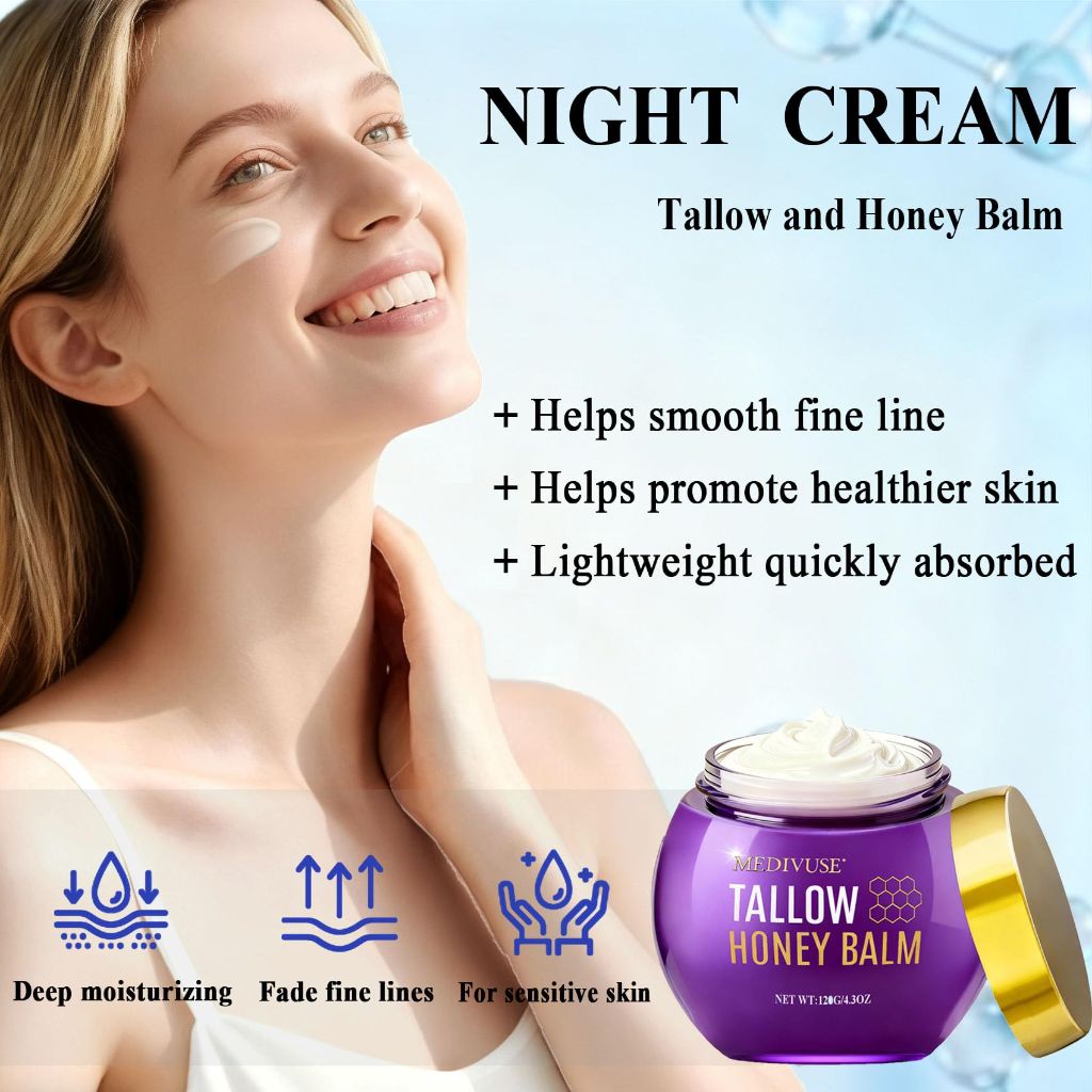 Tallow and Honey Balm - Deeply Moisturizing Beef Tallow for Face Body - 4.3OZ, Whipped beef honey cream