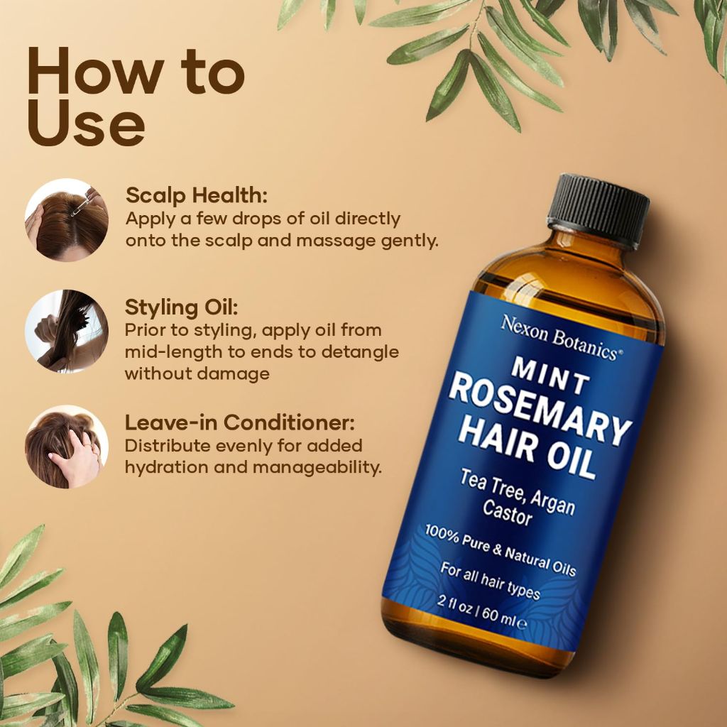 Mint Rosemary Oil for Hair Growth 2 fl oz – Lightweight, Non-Greasy Formula with Peppermint