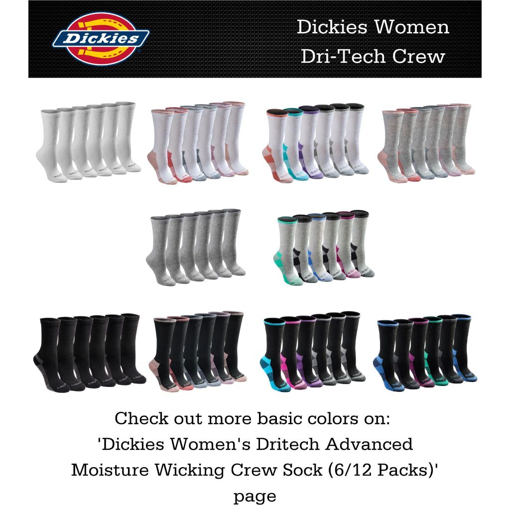 Dickies Women's Dri-Tech Fashion Moisture Control Crew Socks (5/6/12 Pairs) (S-XL), Oatmeal Assorted (6 Pairs), Medium