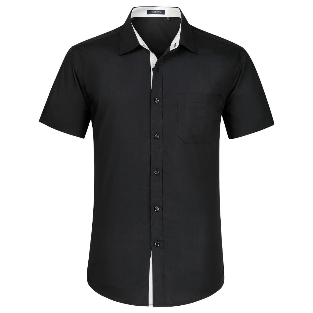 HISDERN Men's Short Sleeve Dress Shirt, Black, 2XL