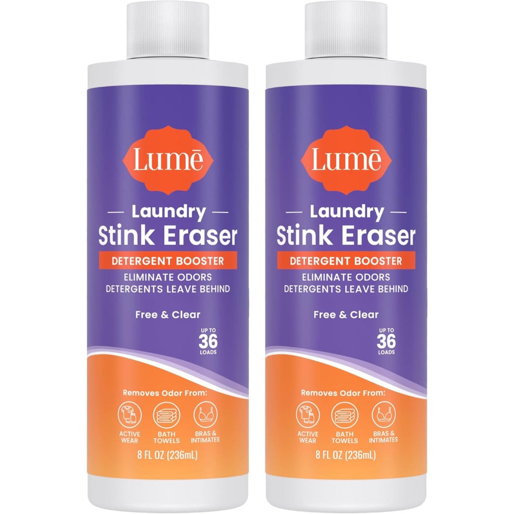 Lume Laundry Stink Eraser - Detergent Booster & Sink Soak - Eliminates Body Odor In Clothes - Odor Blasting Enzyme Blend - Makes Your Detergent Work Better - Free And Clear - 8 fluid ounces (2 Pack)