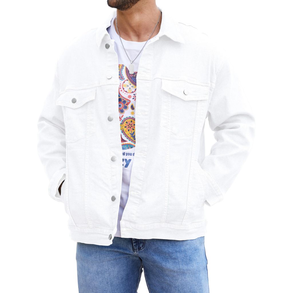 Bindefon Denim Jackets for Men Trucker Jean Jacket Unlined Coats Spring Fall Outfits(White,XS)