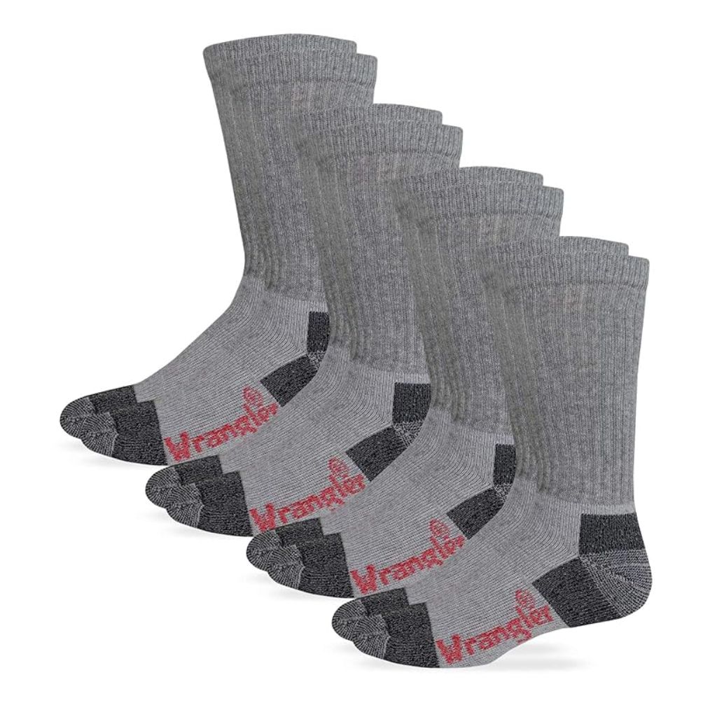Wrangler Men's Steel Toe Boot Work Crew Cotton Cushion Socks - Size 9-13 Shoe (4 Pairs)