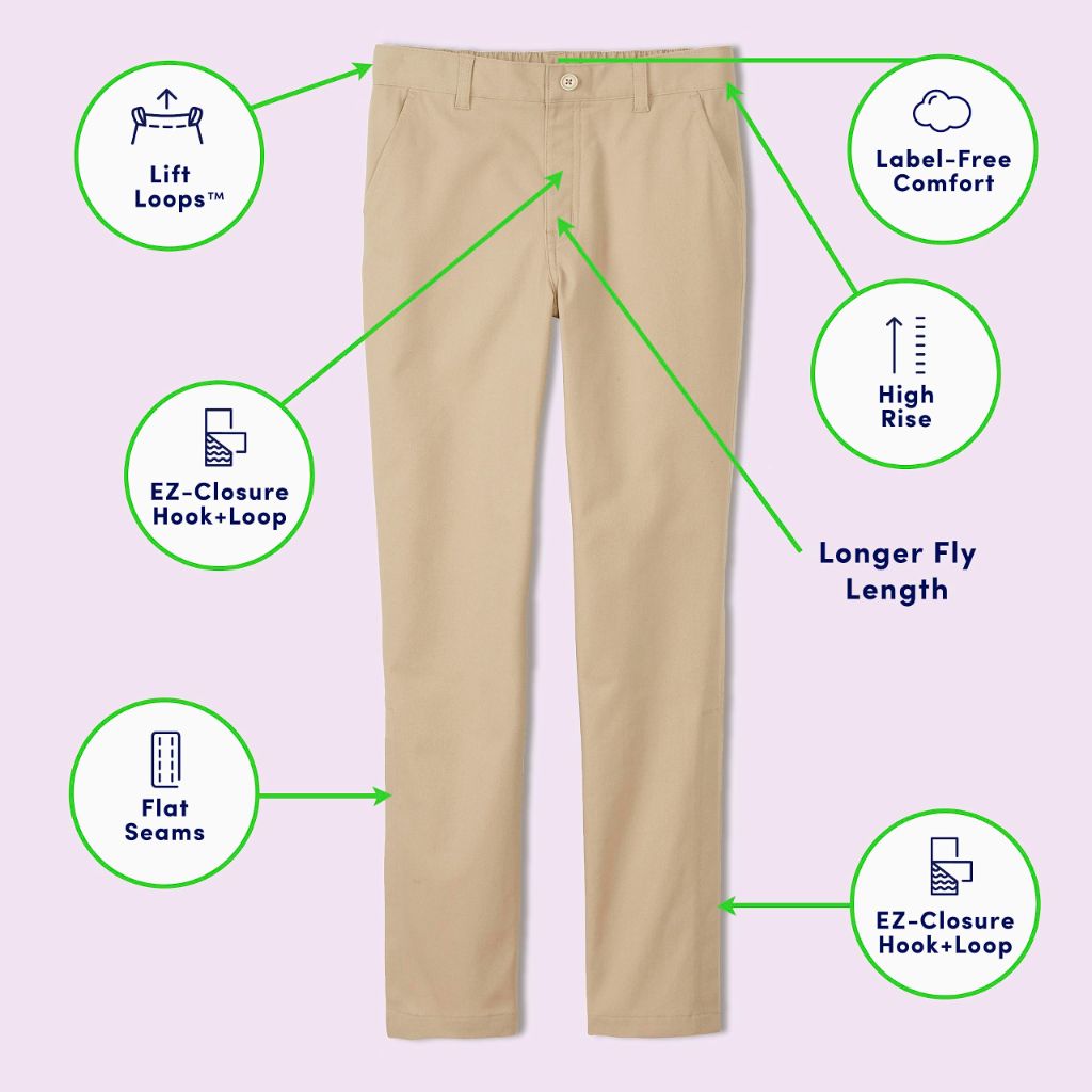 French Toast Girls Adaptive Straight Leg Stretch Twill Pant, Navy, 6