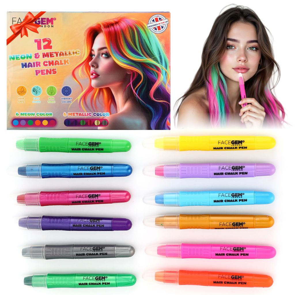 Neon & Metallic Hair Chalk Sticks (12 Colors)