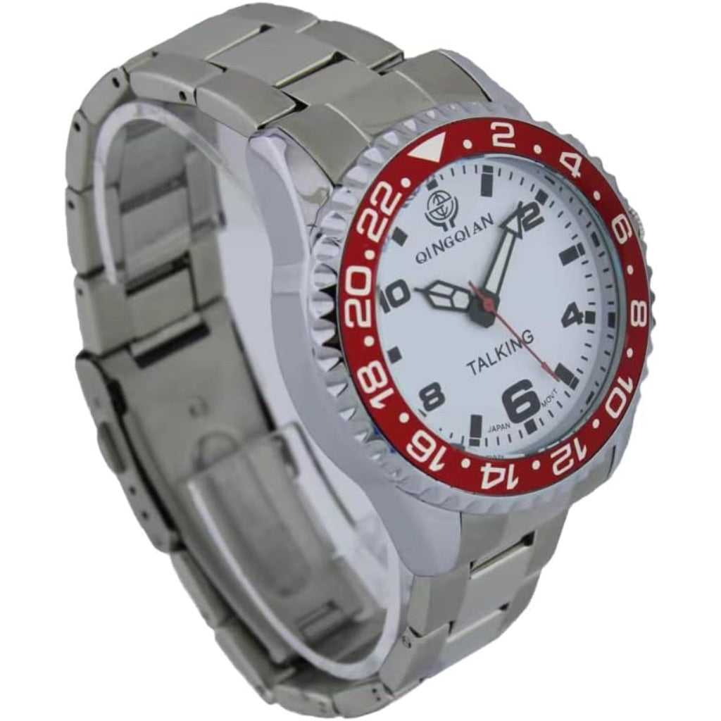 English Talking Watch Applicable to The Middle-Aged, The Elderly and The Visually impaired Rotating Silver Stainless Steel Band, Men's Style