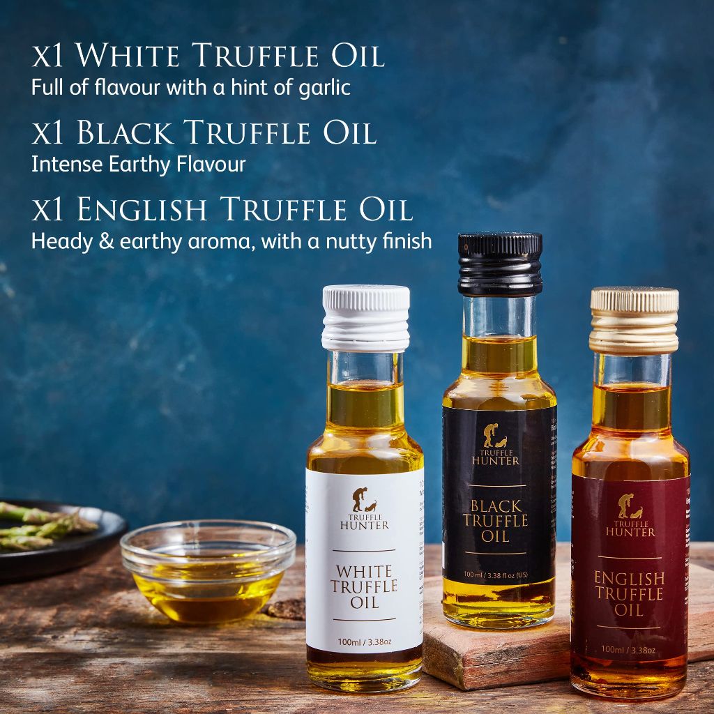 TruffleHunter - English, Black & White Truffle Oil Set - 3.38 Oz x 3
