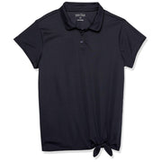Nautica Girls' School Uniform Short Sleeve Performance Polo, Navy/Tie Front, 16-18 Plus