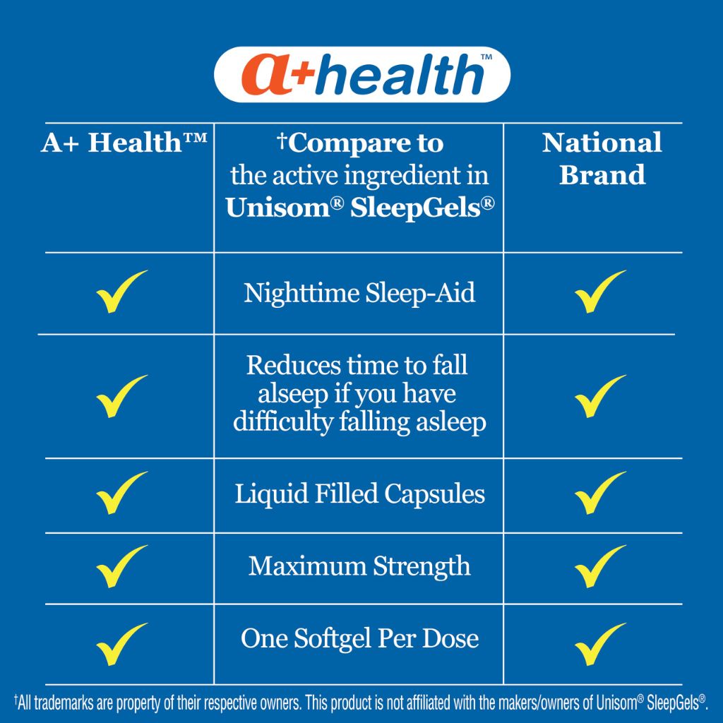 A+Health Nighttime Sleep Aid Diphenhydramine Softgels,  160 Count