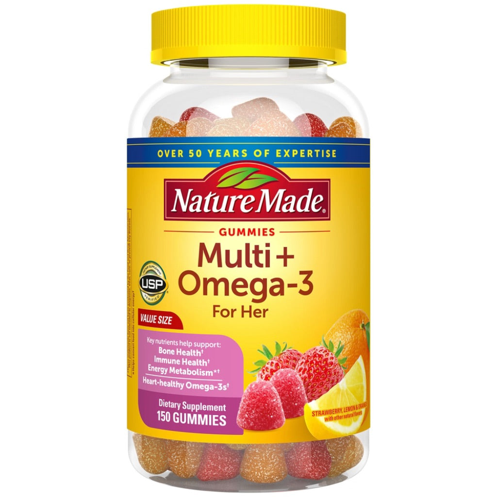 Nature Made Women Multi Plus Omega 3 Women Multivitamin Gummies - Lemon, Orange & Strawberry - 150ct